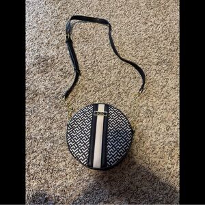 BCBG Black and Off-White Patterned Round Bag